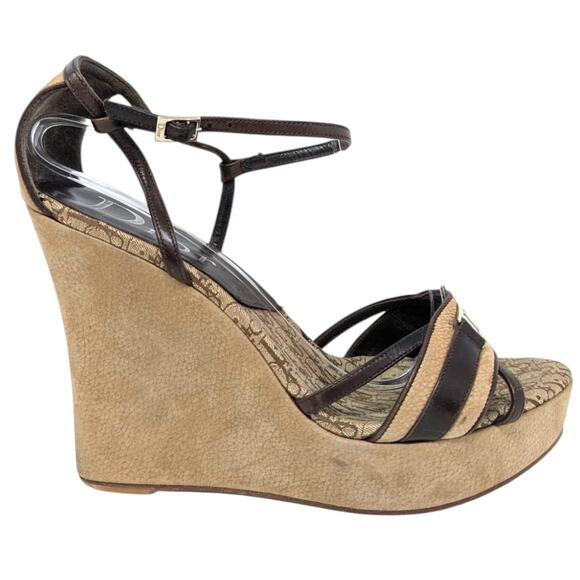 Christian Dior Monogram Strappy Wedge Sandals Brown Beige 39.5 - Picture 11 of 11